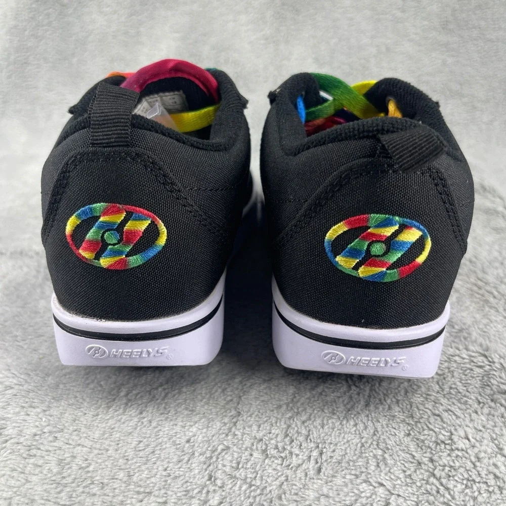 Heelys Skate Shoes Girls Size Yth 13c Solid Black Rainbow Logo Black Wheels